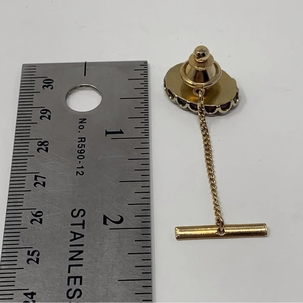 Vintage Amber Orange and Brown Colored Stone with Gold Toned Chain Tie Tack